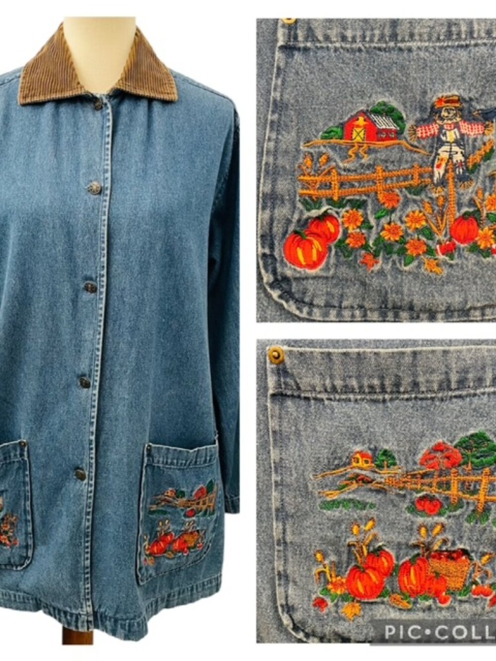 Vtg 90s Casual Corner Denim Barn Coat Jacket Sz S Autumn Pumpkin Butter Mom